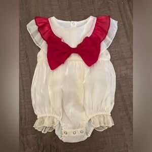 Boutique Brand Cream and Maroon Organza Bow Bubble 6-12 month